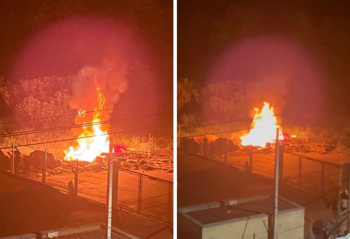 Incêndio em móveis descartados perto de PEV assusta moradores no bairro Crispim, em Pindamonhangaba
